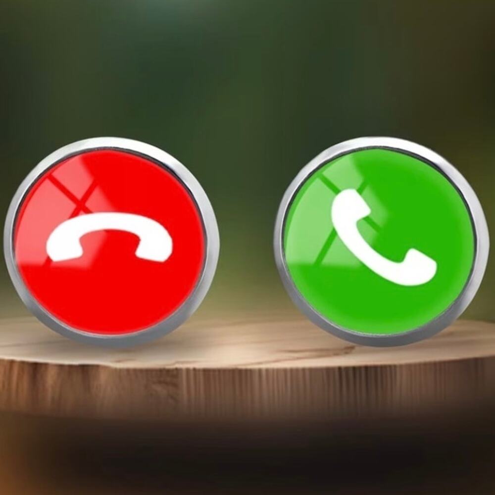 Earring Red, Green Answer/Hang-Up Button Convex Glass 316 Stainless Steel